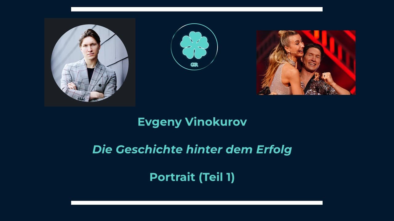 Career-Spotlight-Cover mit einem Porträt von Evgeny Vinokurov und einer Tanzszene vor dunklem Hintergrund.